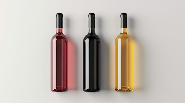 set of  wine bottles blank labels mock up isolated on white background 
