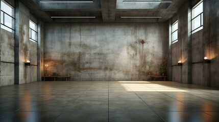 Empty stone large spacious room. Minimalistic style. Training room. - obrazy, fototapety, plakaty