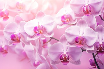 Bright pink orchids close-up on an abstract light background. Magical beautiful flowers.
