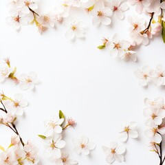 White Flowers and Green Leaves on a Light Background