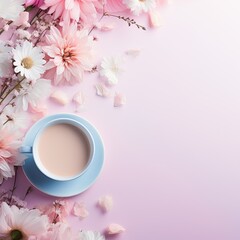 Obraz na płótnie Canvas Cup of Coffee Next to Pink and White Flowers