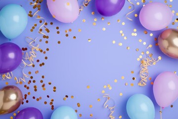 Balloons with confetti. Background template design with helium balloons for Party for Birthday and anniversary celebration, carnival. weddings and valentine's day and international women's day