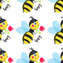 Vector pattern, flowers, spring, bee