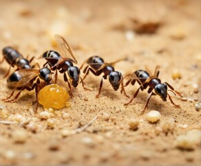 Ants, like wasps, are searching for food in the field