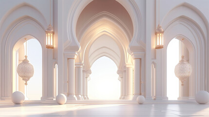 Fototapeta premium 3d islamic interior mosque with arches. ramadan kareem background