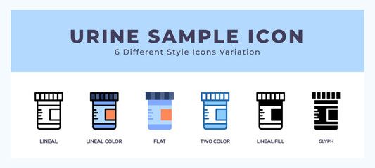 Urine sample icon set with different styles. Design elements for logo. Vector illustration.