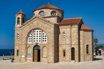 Fototapeta na wymiar The Greek-Orthodox chapel of Agios Georgios Peyia (also spelled Pegeia) at Cape Drepanum in the district of Pafos (Paphos), Cyprus 