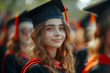 Freshly graduated young woman with graduation hat looking at camera