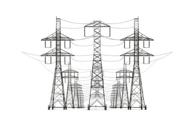 A drawing depicting a tall tower with numerous wires attached to it, creating a complex web like structure. emphasizing its intricate design and industrial relevance.