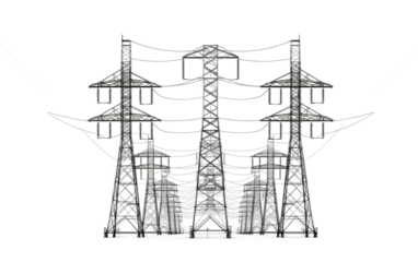 A drawing depicting a tall tower with numerous wires attached to it, creating a complex web like structure. emphasizing its intricate design and industrial relevance.