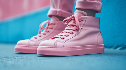 pink shoes mock up isolated on blue background