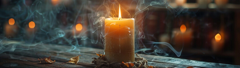 A candle flickers tales of ancient times - obrazy, fototapety, plakaty