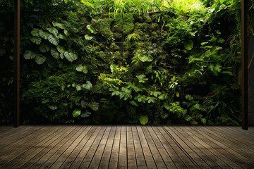 wooden floor and vertical garden background