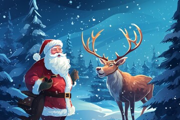 a cartoon of a santa claus and a reindeer