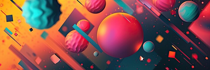 Abstract geometrical shapes background, 3d shapes and figures, vivid neon backdrop, AI generated