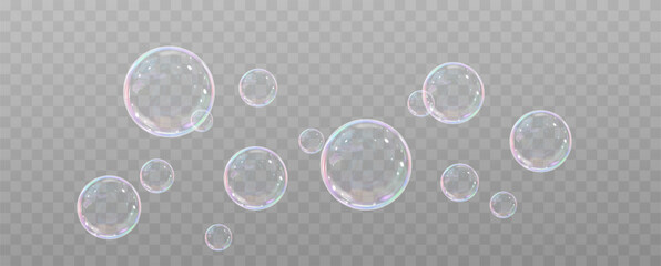 Realistic soap bubbles.Flying bubbles on a transparent background.	 - obrazy, fototapety, plakaty