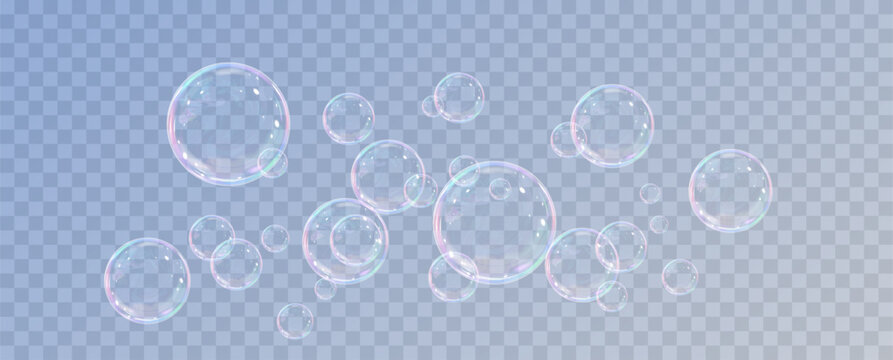 Realistic soap bubbles.Flying bubbles on a transparent background.	