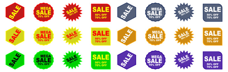 Sale badges. Sale quality tags and labels. Template banner shopping badges. Special offer, sale, discount, shop, black Friday. Vector illustration