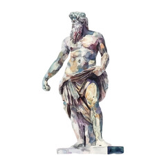 Statue of Zeus of Olympia, watercolor on white background