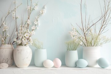 A minimalist Easter photography backdrop, blending simplicity with the subtle elegance of the season - obrazy, fototapety, plakaty