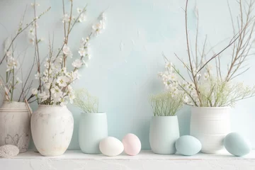Fotobehang A minimalist Easter photography backdrop, blending simplicity with the subtle elegance of the season © Francesco