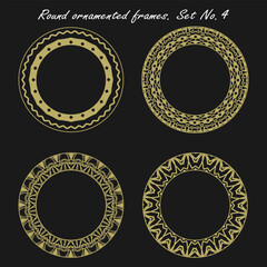 Round gold frames with vintage ornament. Collection No. 4. Vector set