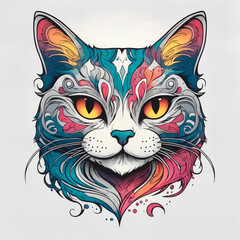 A sketch of a tattoo with the image of a multicolored cat.