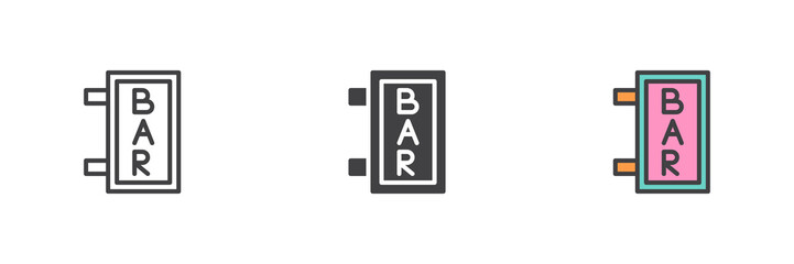 Bar signboard different style icon set