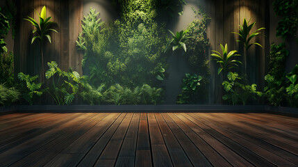 wooden floor and vertical garden background