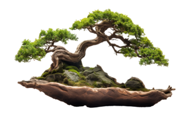 A small bonsai tree thrives on the rocky surface, its roots intertwined with the stone as it continues to grow and adapt to its harsh environment.