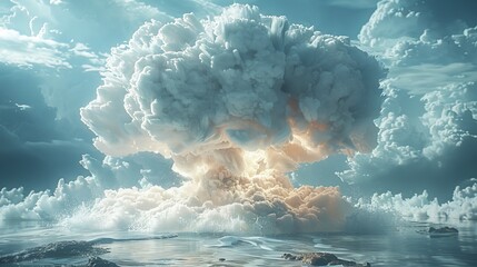A mushroom cloud is pictured in 3D following the explosion of a nuclear bomb - obrazy, fototapety, plakaty