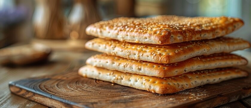 Jewish holiday bread matzoh made by a Jewish family for Passover.