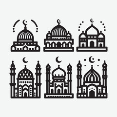 Fototapeta na wymiar Islamic mosque with moon, stars vector. Greeting Banner Template Illustration