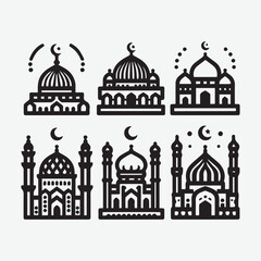 Islamic mosque with moon, stars vector. Greeting Banner Template Illustration