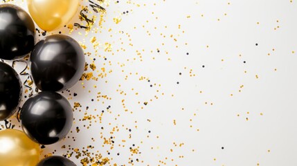 Balloons with confetti. Background template design with helium balloons for Party for Birthday and anniversary celebration, carnival. weddings and valentine's day and international women's day