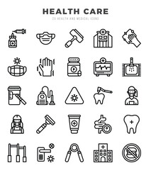 Obraz premium Set of HEALTH CARE Icons. Simple Lineal art style icons pack. Vector illustration.