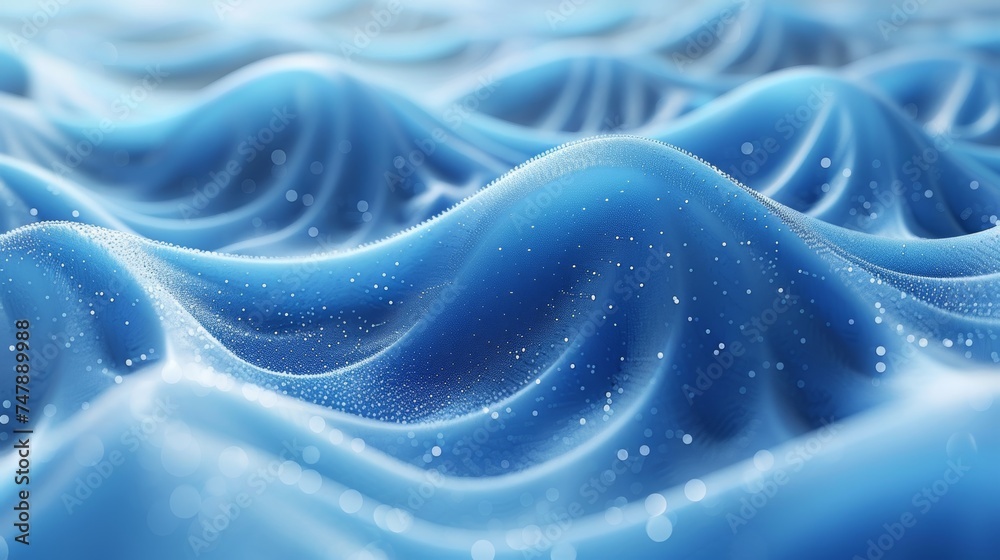 Poster 3D rendering of an abstract digital wave. Background with blue circular shape. Futuristic points. Big data.