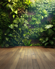 wooden floor and vertical garden background