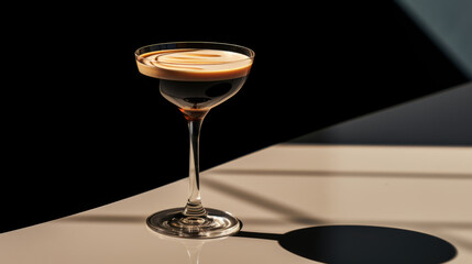 Classic Espresso Martini Cocktail on Dark Background with copy space