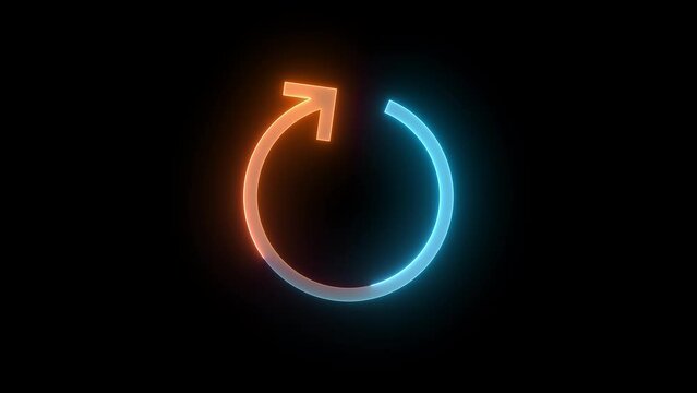 Neon circle arrow loading icon brown cyan color glowing animation black background