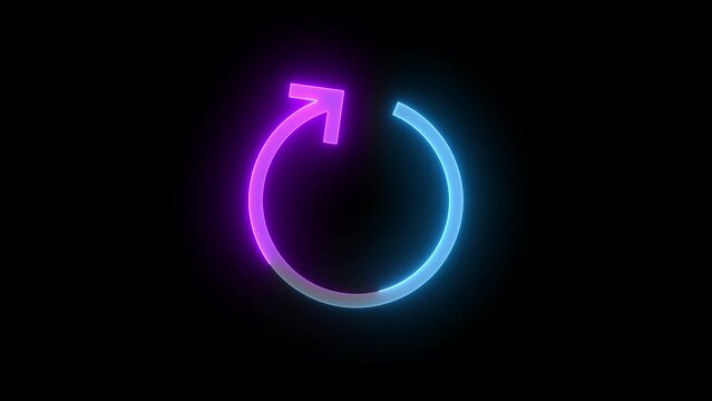 Neon circle arrow loading icon cyan purple color glowing animation black background
