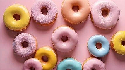 Glazed Colorful Donuts With Pink And White Sugar Sprinkles On Top.Generative AI