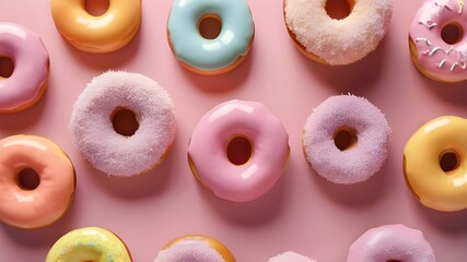 Pastel Donuts With Sprinkles On Top.Generative AI