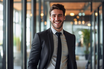 Confident male entrepreneur with a friendly smile in a contemporary corporate setting