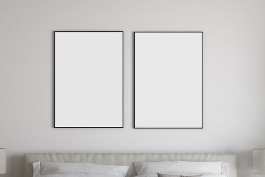 two frame mockup[ A 4 in bedroom interior for digital art, 3d render