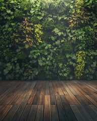 wooden floor and vertical garden background - obrazy, fototapety, plakaty