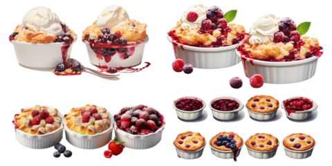 Collection of berry cobbler isolated on a white background as transparent PNG