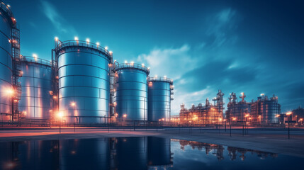 Obraz premium Oil and gas plant with storage tanks for oil production.