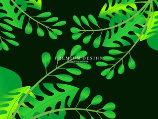 Fototapeta na wymiar Seamless vector abstract tropical leaves background. Repeating tropical leaf pattern. Green foliage border. Summer and spring design elements. Beautiful leaf decoration.