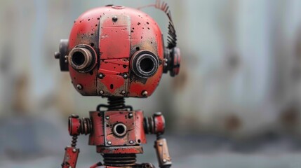 Fototapeta premium Old battered mini robot with old old technology, they are already rusty. Generative AI